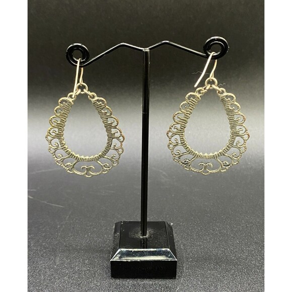 Silver Plated Filigree Inspired Teardrop Hoop Earrings - Picture 4 of 4